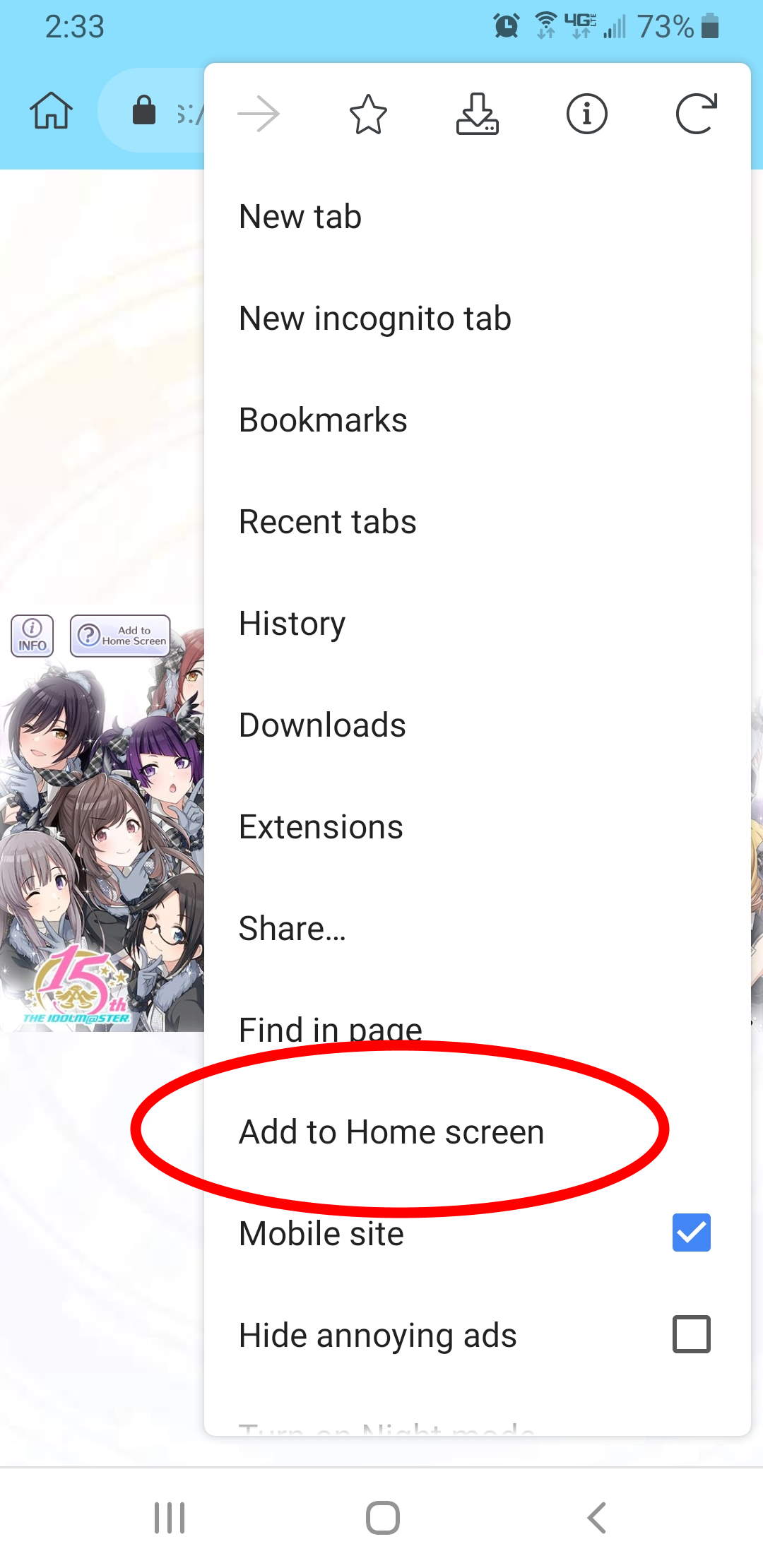 Click Add to Home Screen