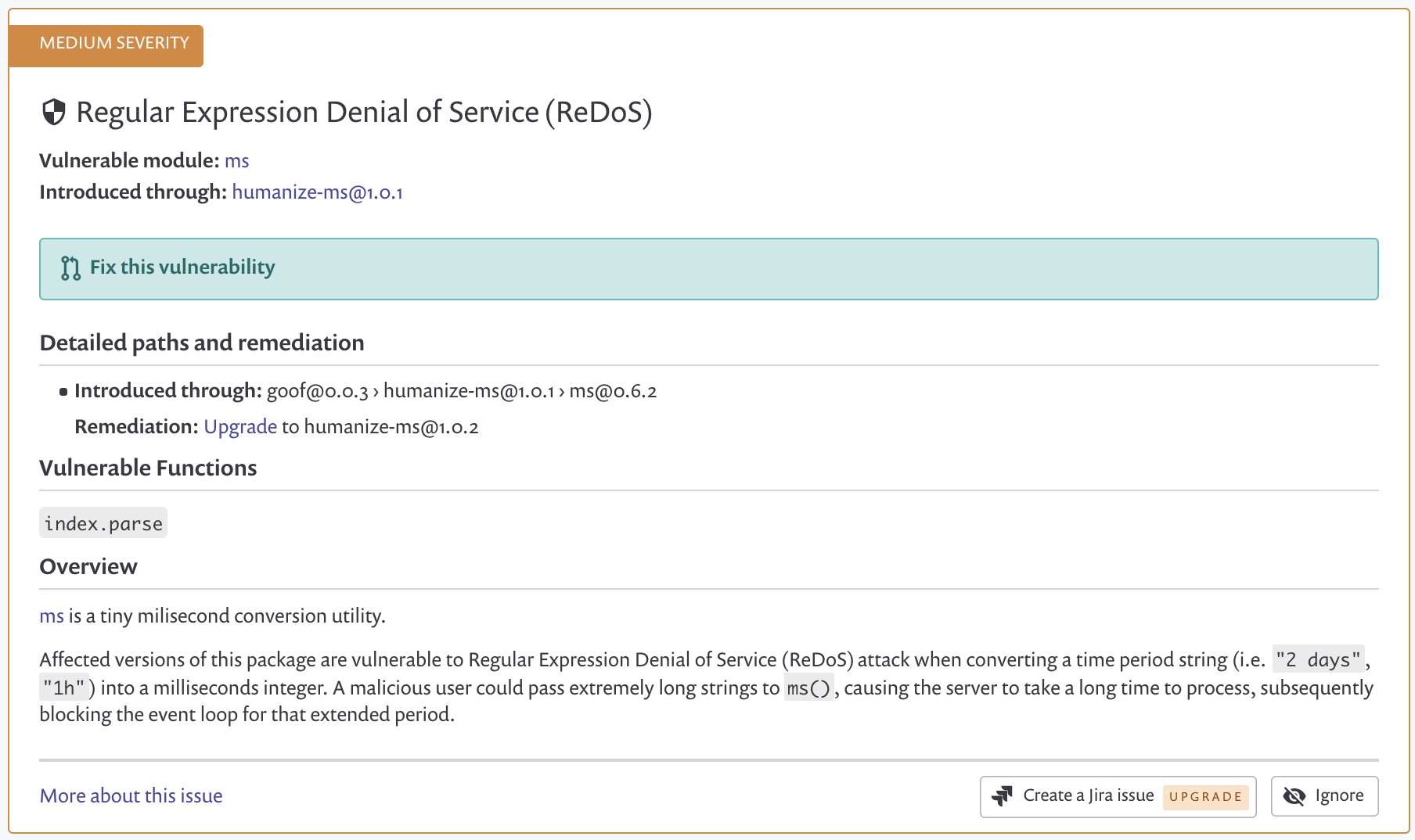 ReDoS vuln information