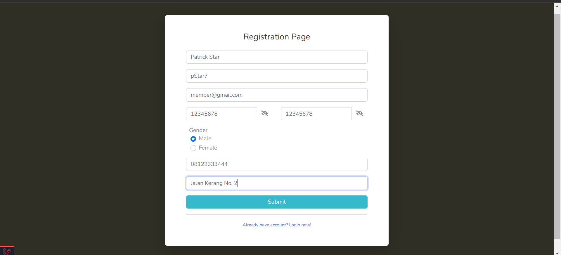 "Registration Page"