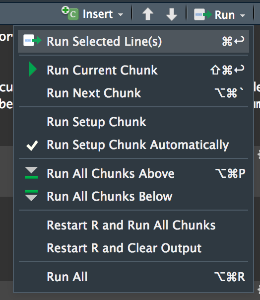 RStudio IDE “Run” options for R Markdown