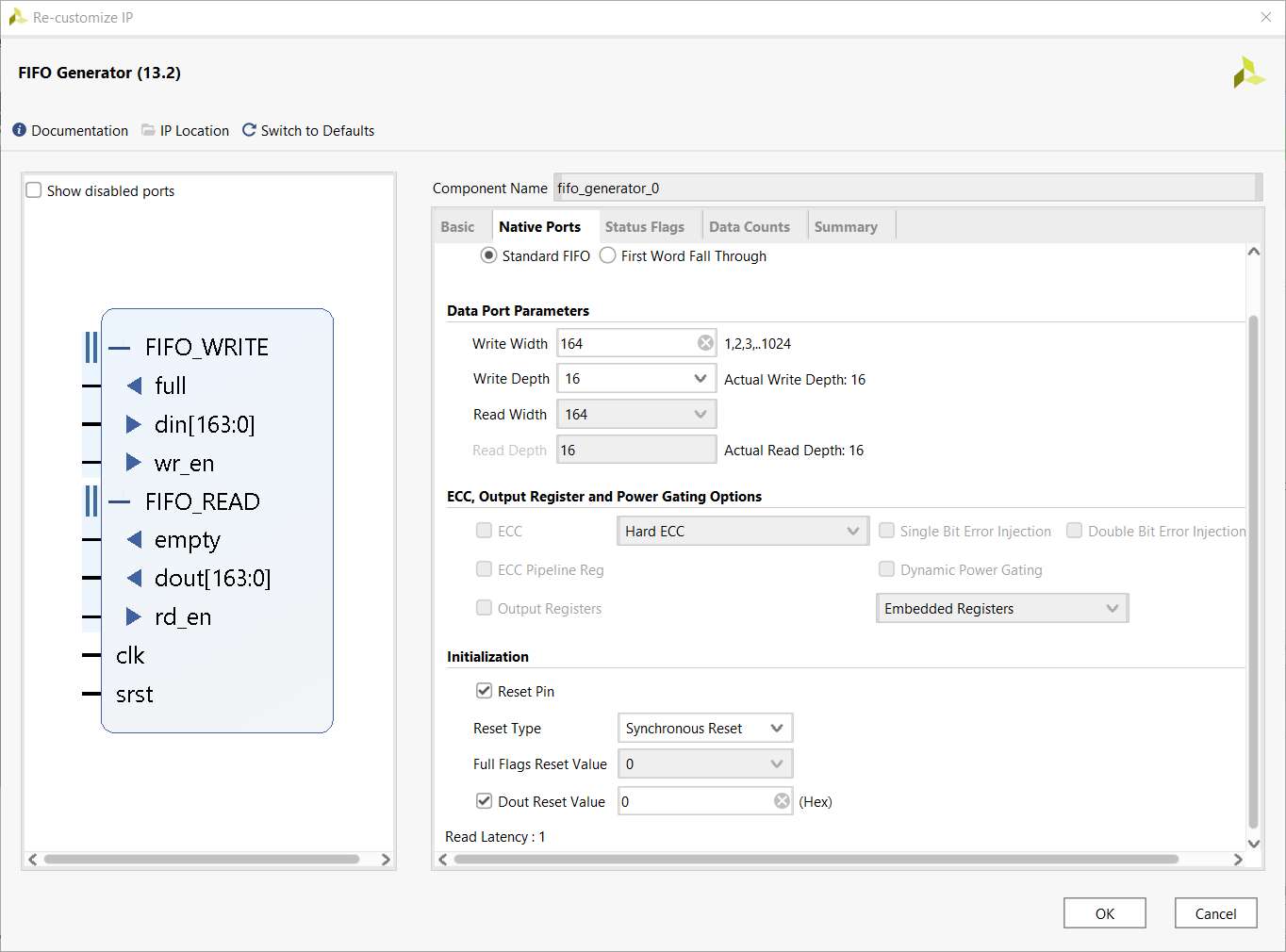 Screen capture of the FIFO generator as used in my own application