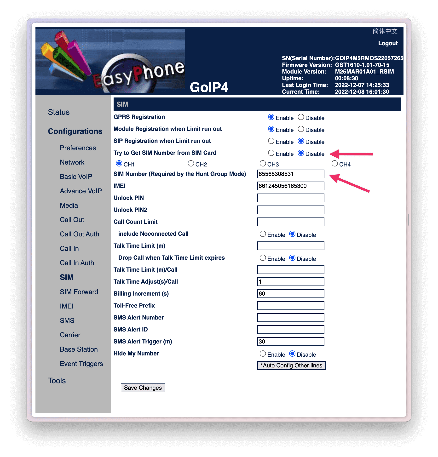 GoIP Configuration SIM