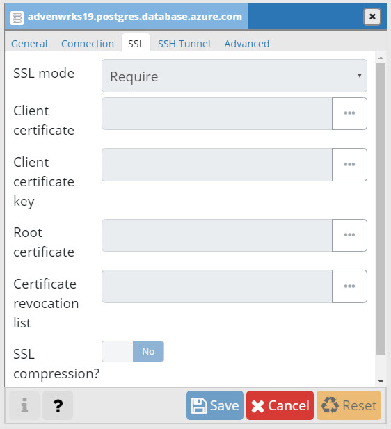 pgAdmin ssl settings