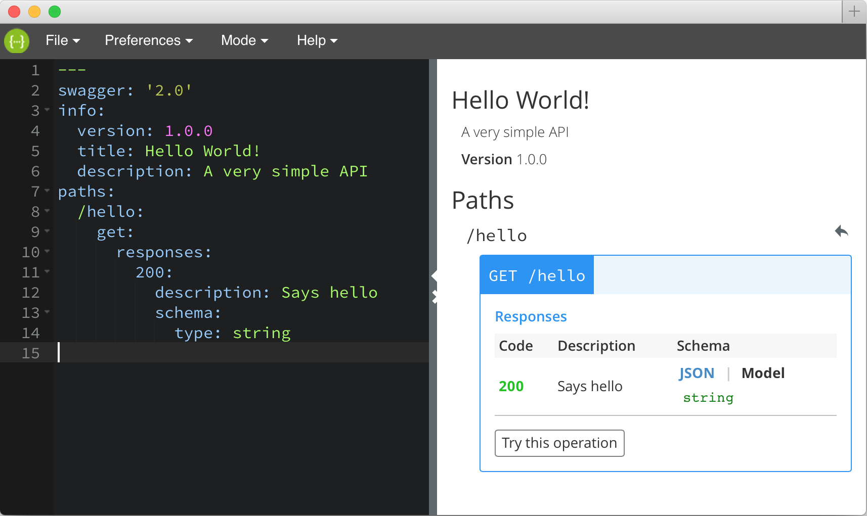 Screenshot of the Swagger Editor