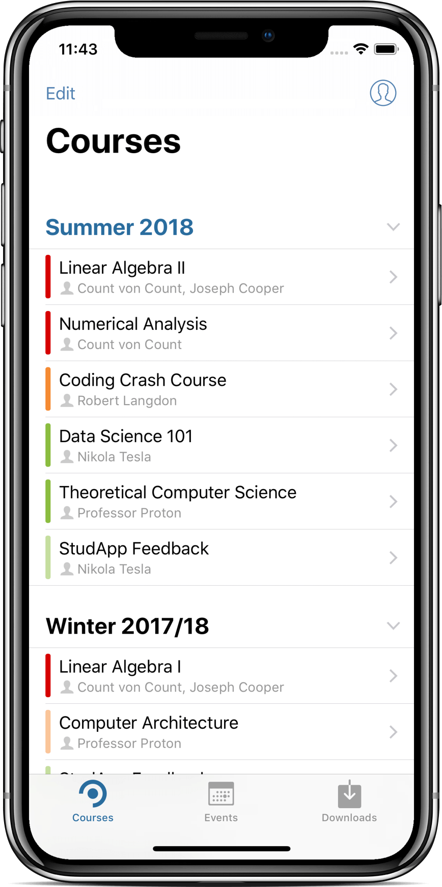 Screenshot: Course Overview on iPhone X