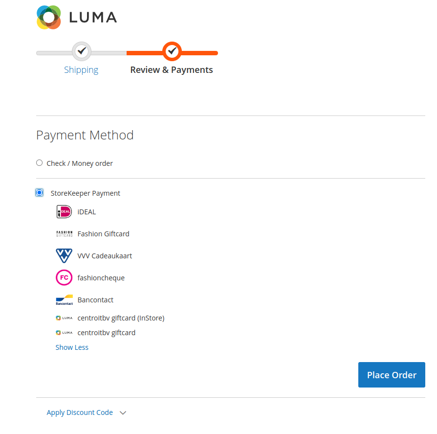 Storekeeper Payments available in Magento as single Payment option