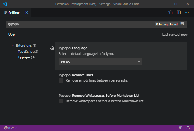 Typopo Settings in VS Code