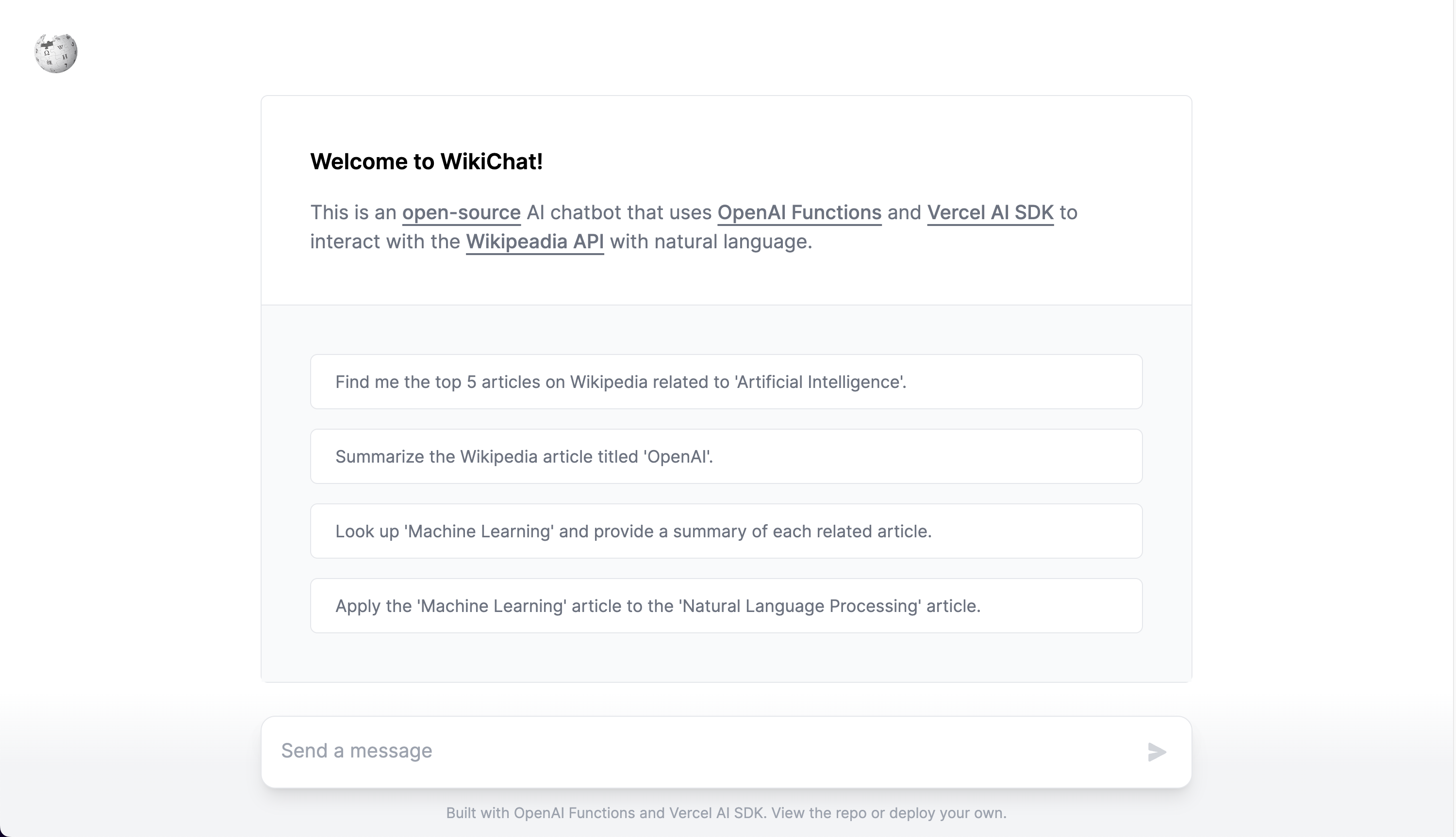 Chat with Wikipedia Articles using natural language.