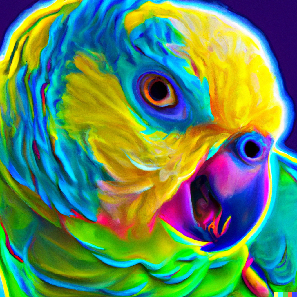 The avatar of the Stochastic Parrot, a psychedelic cosmic parrot that feeds from the entropy of the universe