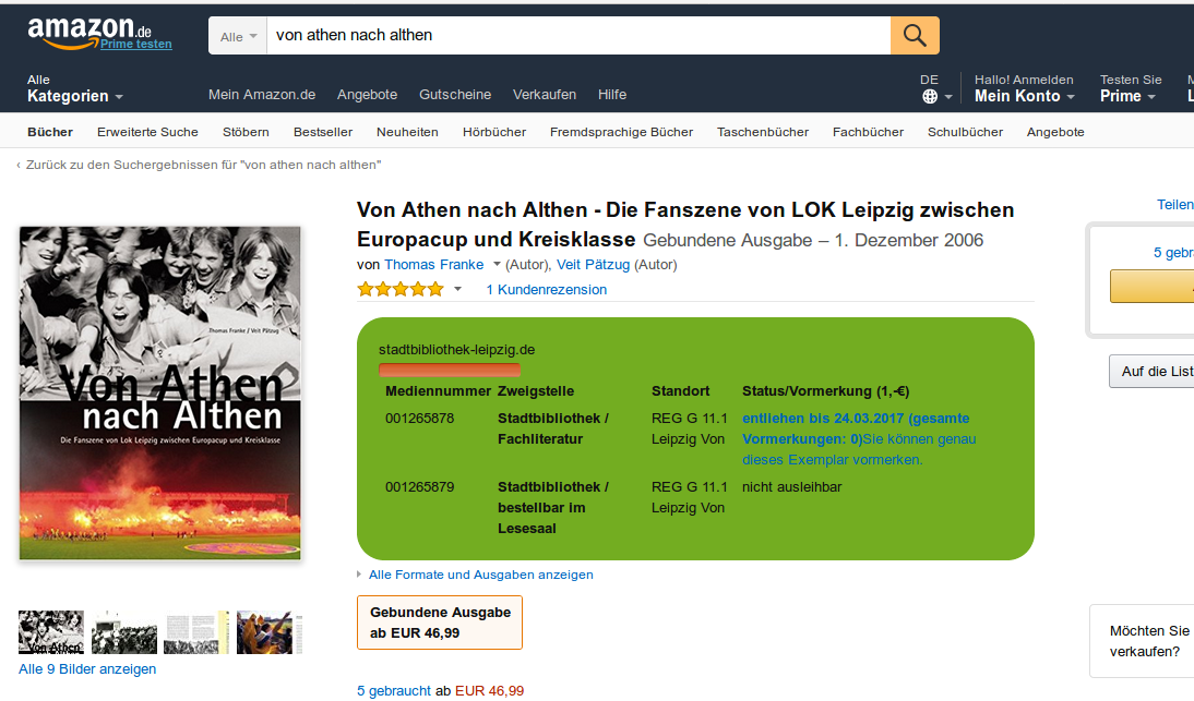 Screenshot showing library information incldued in amazon web page