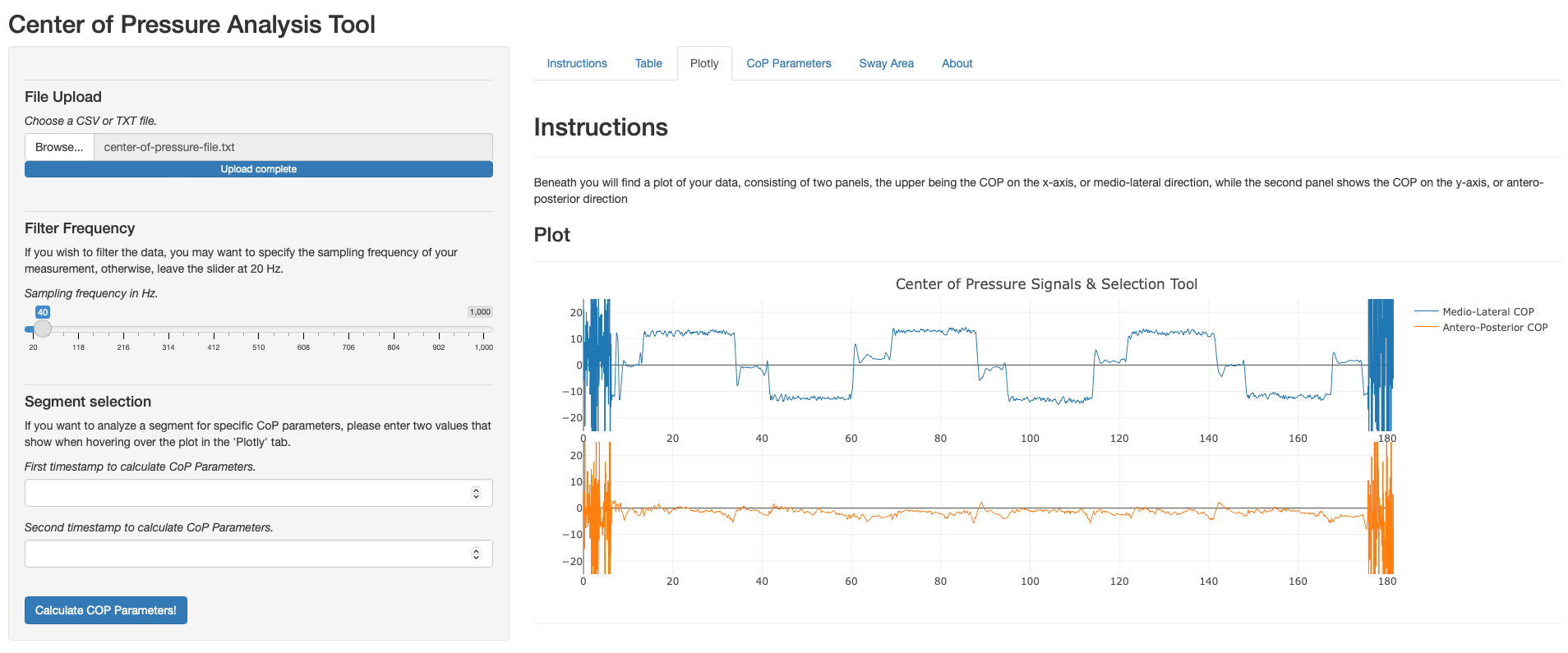 Screenshot of the analysis tool