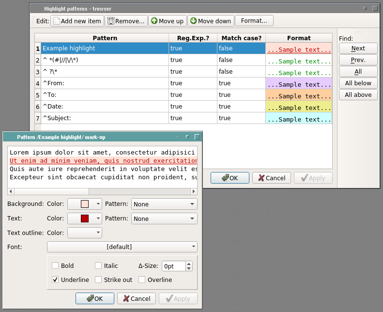 screenshot highlighting editor dialog