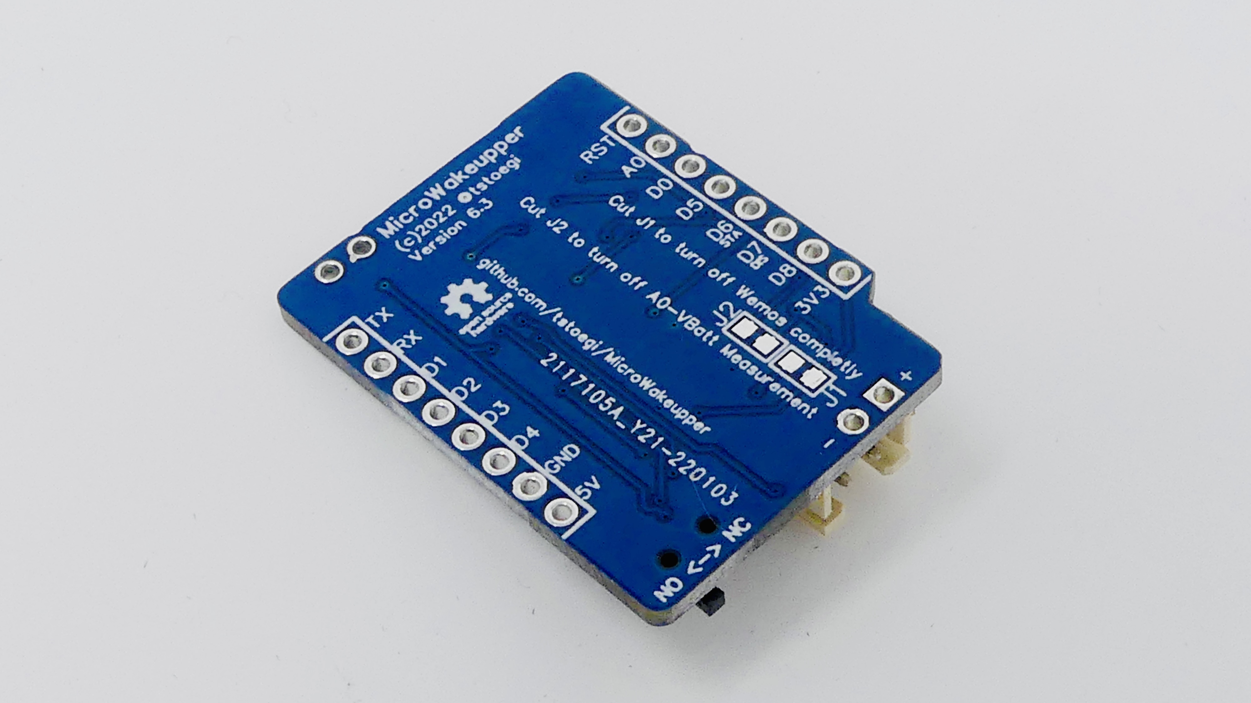 MicroWakeupper Wemos D1 Mini Battery Shield Back