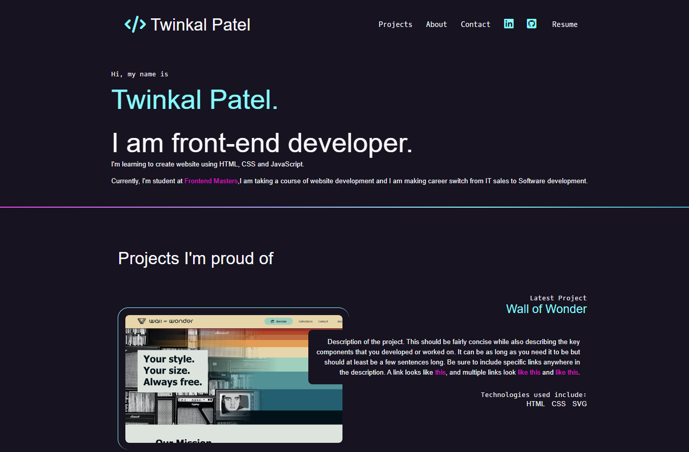 ScreenShot of Portfolio Design