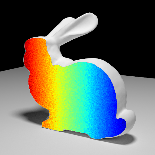 A lengthwise slice of the Stanford Bunny, with a smooth linear gradient from red to blue