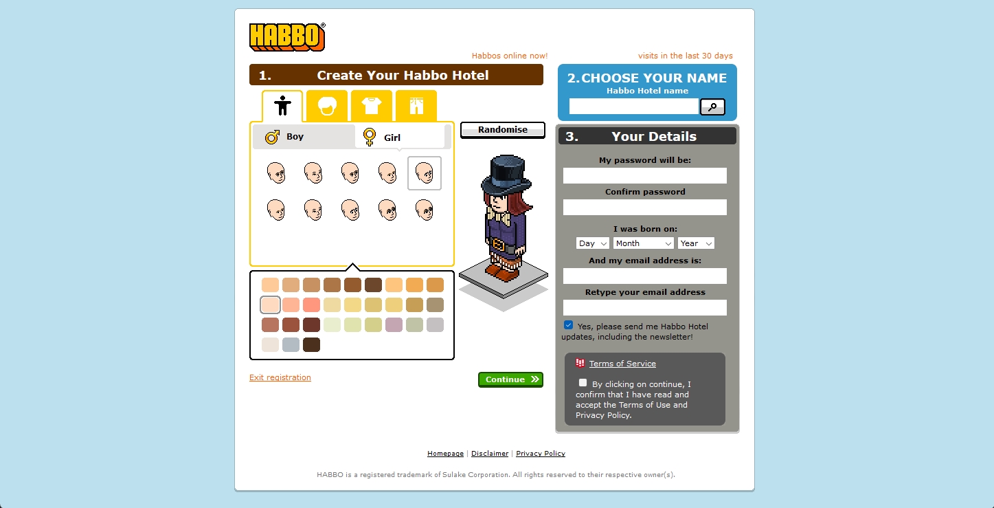 Habbo Hotel Registration