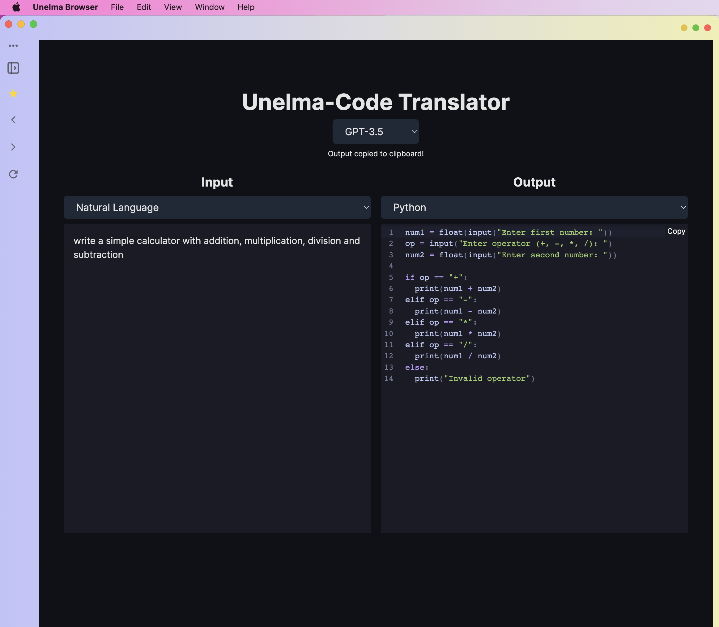 Unelma-Code Translator