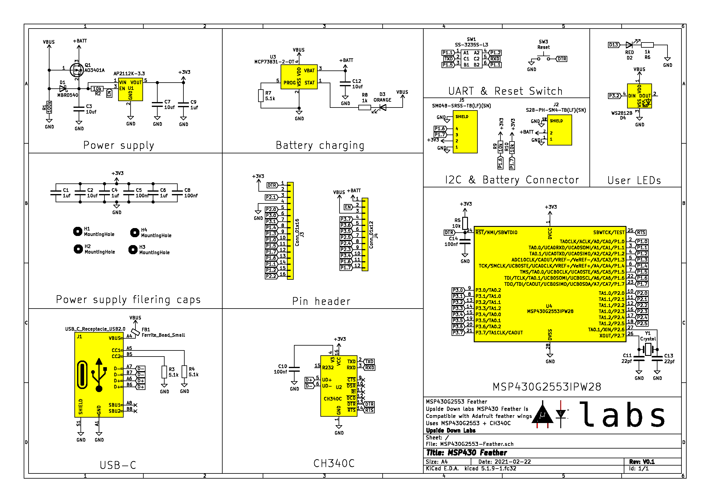 Upside Down Labs MSP430G2553 Feather schematic