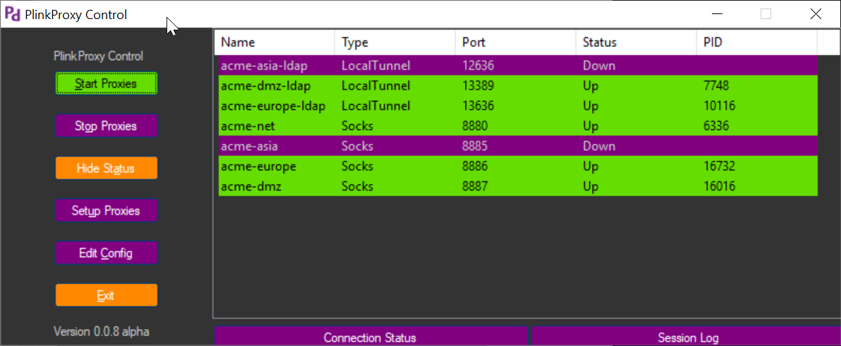 Plink Proxy Control Window