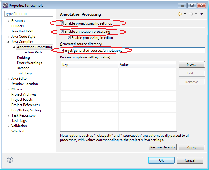 Annotation Processing Settings Pane