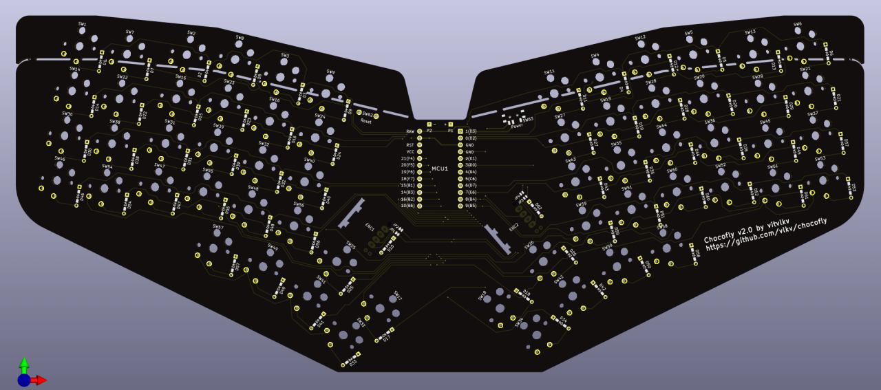 The Chocofly keyboard v2 PCB