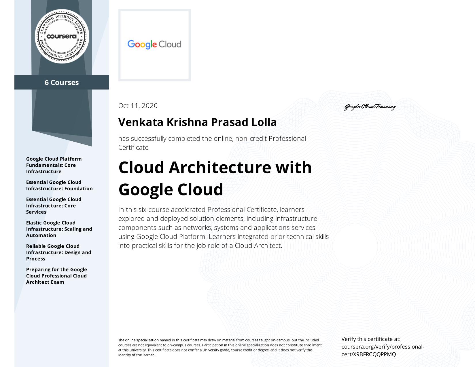 Cloud Architecture with Google Cloud Professional Certificate