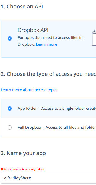 Dropbox App Creation