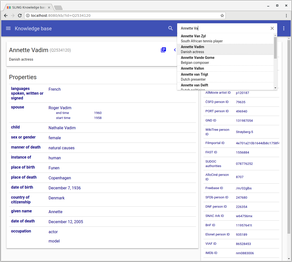 SLING knowledge base browser.