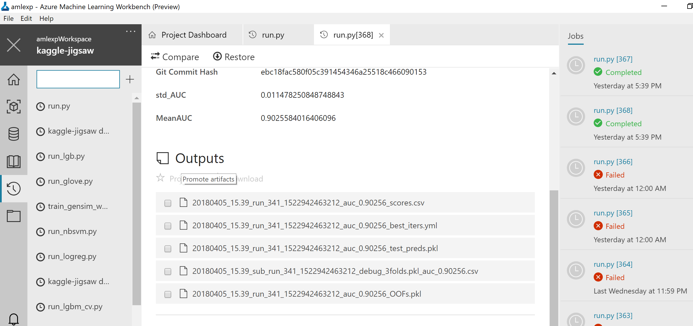 Downloading experiment outputs