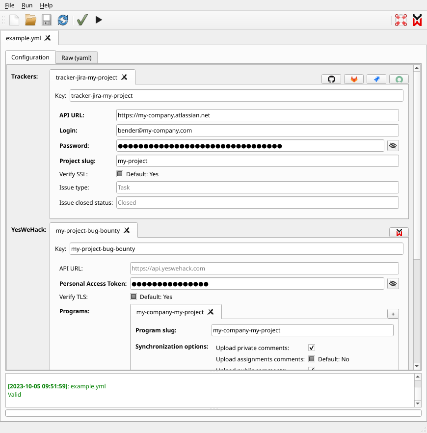 Screenshot of GUI with loaded example file