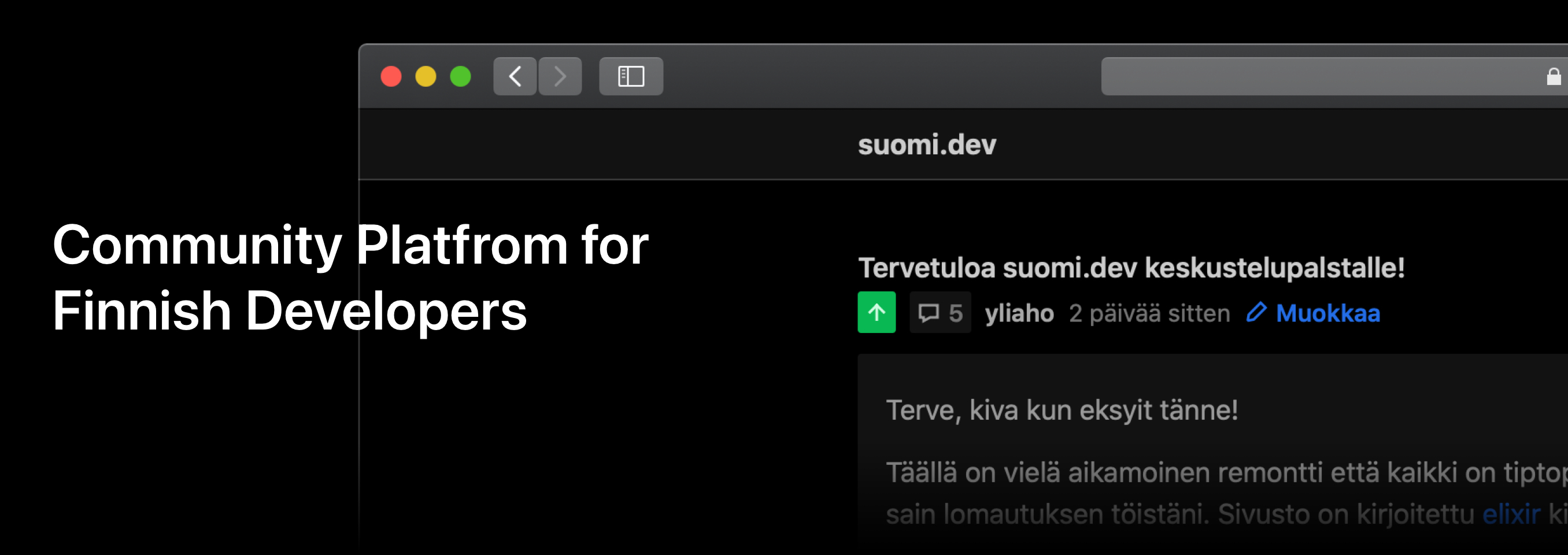 Screenshot of suomi.dev frontpage