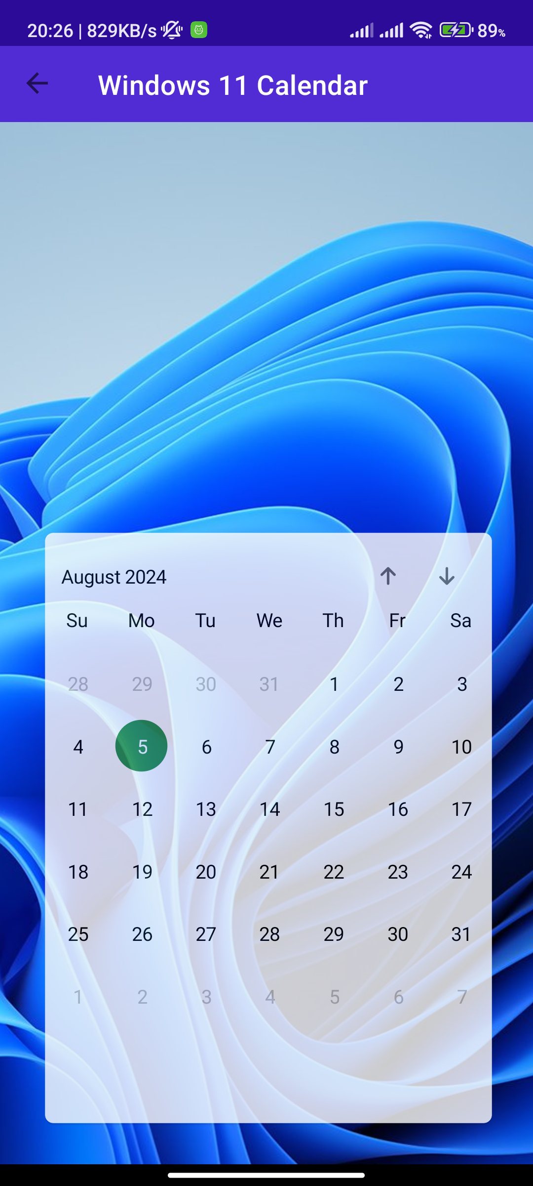 Windiws 11 android Calendar Screenshot