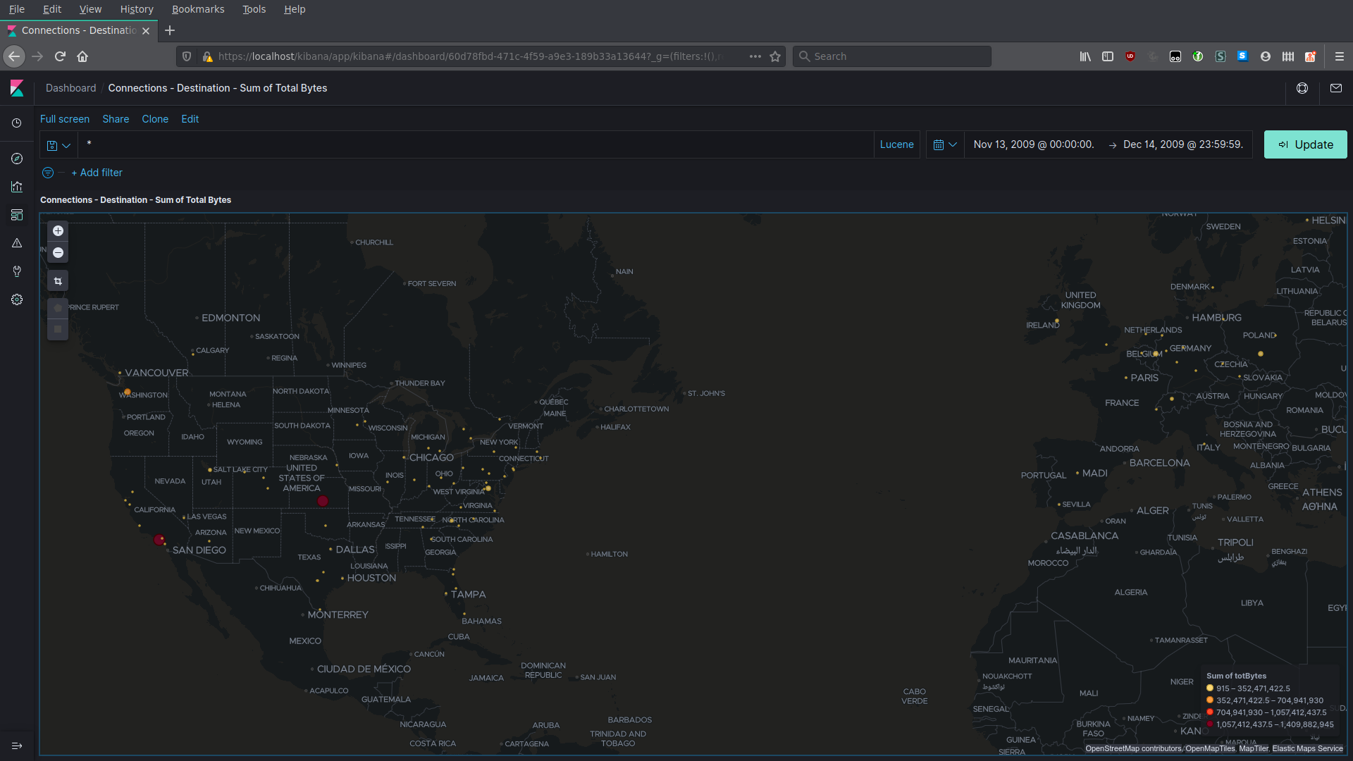 There are several Connections visualizations using locations from GeoIP lookups