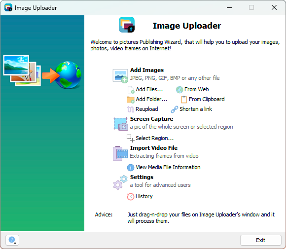 Image Uploader main window