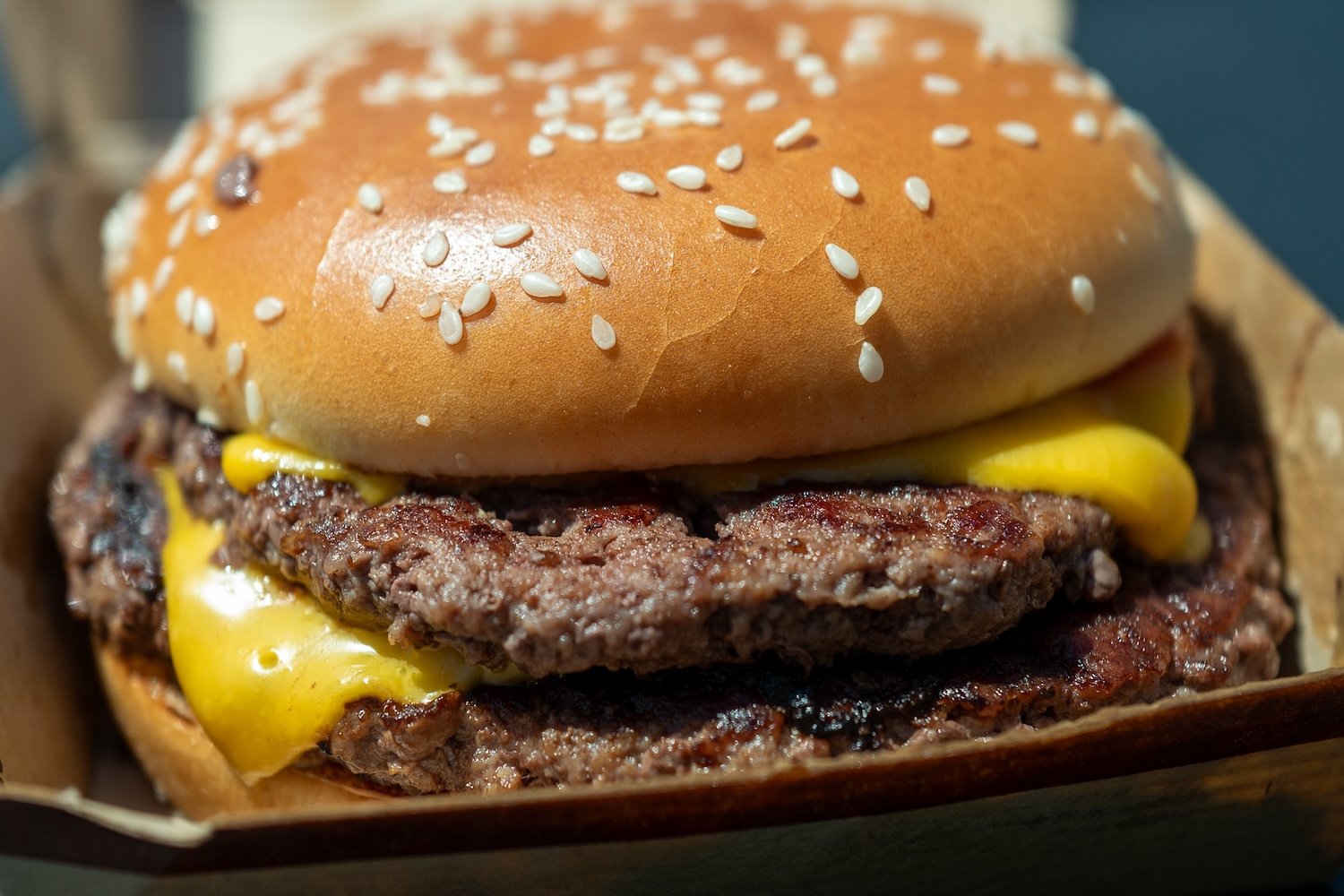 Close-up of McDonald's Double Quarter Pounder with Cheese burger, San Ramon, California, August 3, 2024.