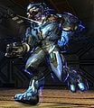 A Sangheili Minor's shield flickering from gunfire in Halo: Combat Evolved Anniversary.