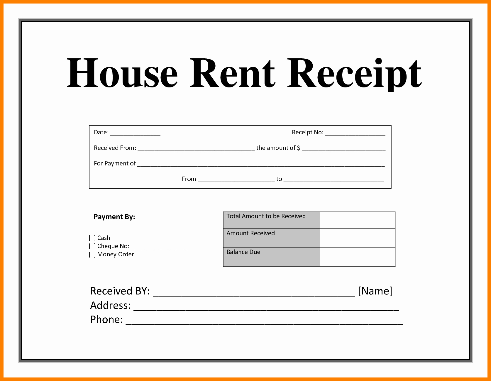 Fillable Rent Receipt Template