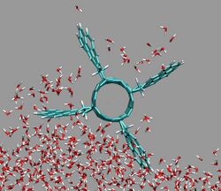 An example of a molecular propeller pumping water molecules due to its hydrophobic surface