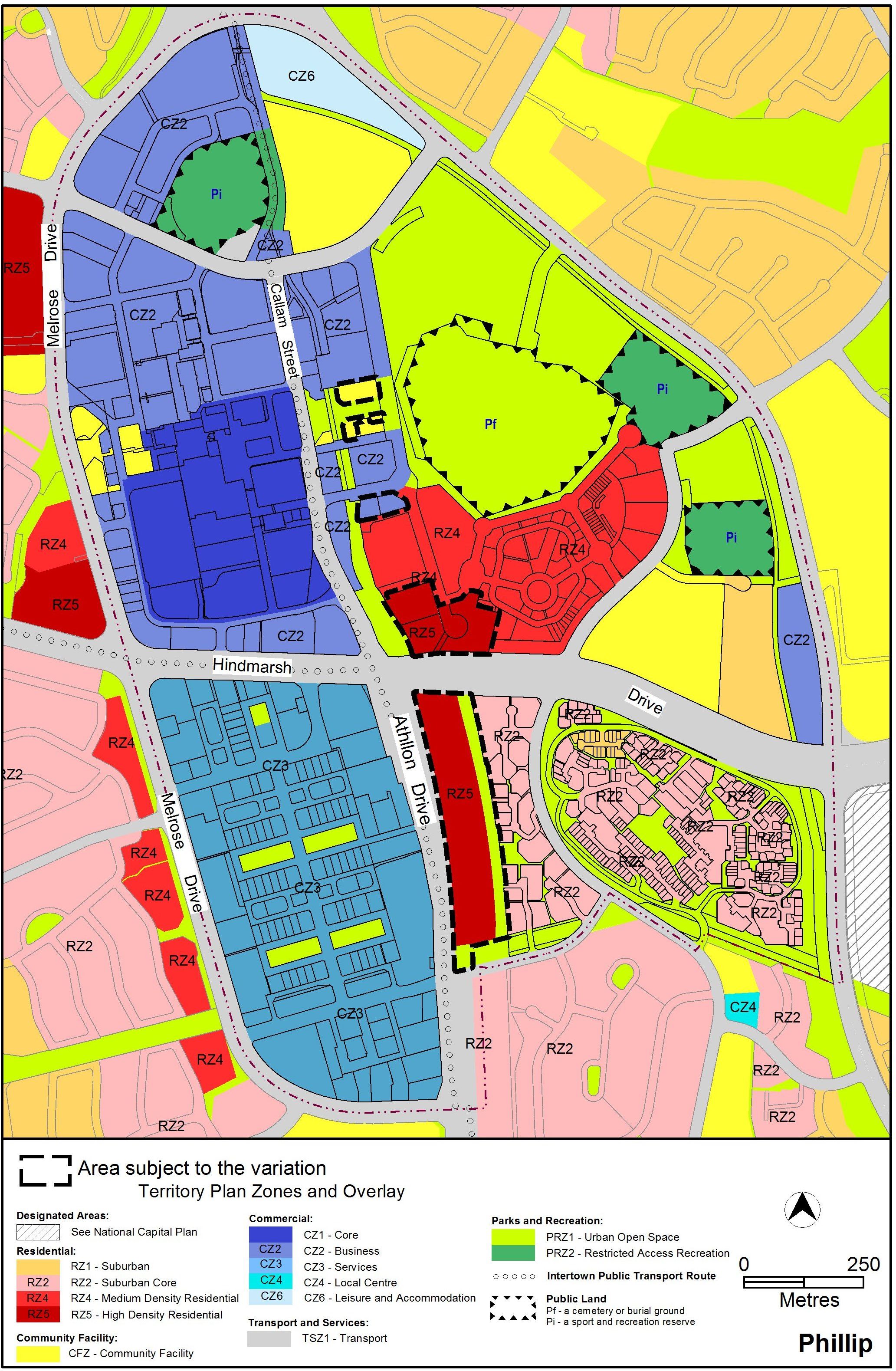 Woden Town Centre - proposed Territory Plan zoning: Map showing Woden Town Centre's proposed Territory Plan zoning