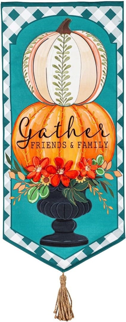 Gather Stacked Pumpkins Long Garden Flag 2 Sided XL heartlandflags