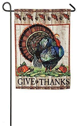 Thanksgiving Give Thanks Turkey Garden Flag 2 Sided heartlandflags