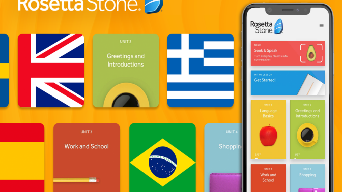 Rosetta Stone app with various country flags