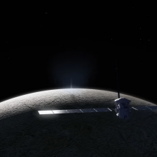 An artist's conception of NASA's Europa Clipper spacecraft flying by Jupiter's moon Europa.