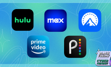 Hulu, Max, Paramount+, Prime Video, and Peacock logos atop a blue gradient background with Black Friday illustration in corner