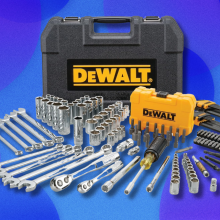 Dewalt tool kit on abstract blue and purple background