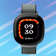 Fitbit Google Ace LTE on blue and white abstract background