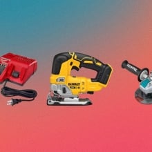 Selection of tools on red background