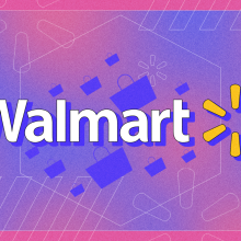 the walmart logo against a pink and purple gradient background. there's a black friday/cyber monday logo in the bottom right corner