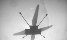 The shadow of NASA's Ingenuity helicopter on Mars in October 2023.