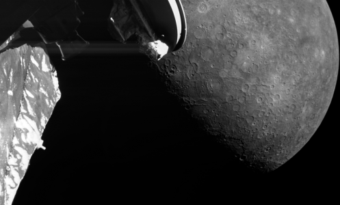 The BepiColombo mission snapped this image of Mercury during a flyby in June 2023.